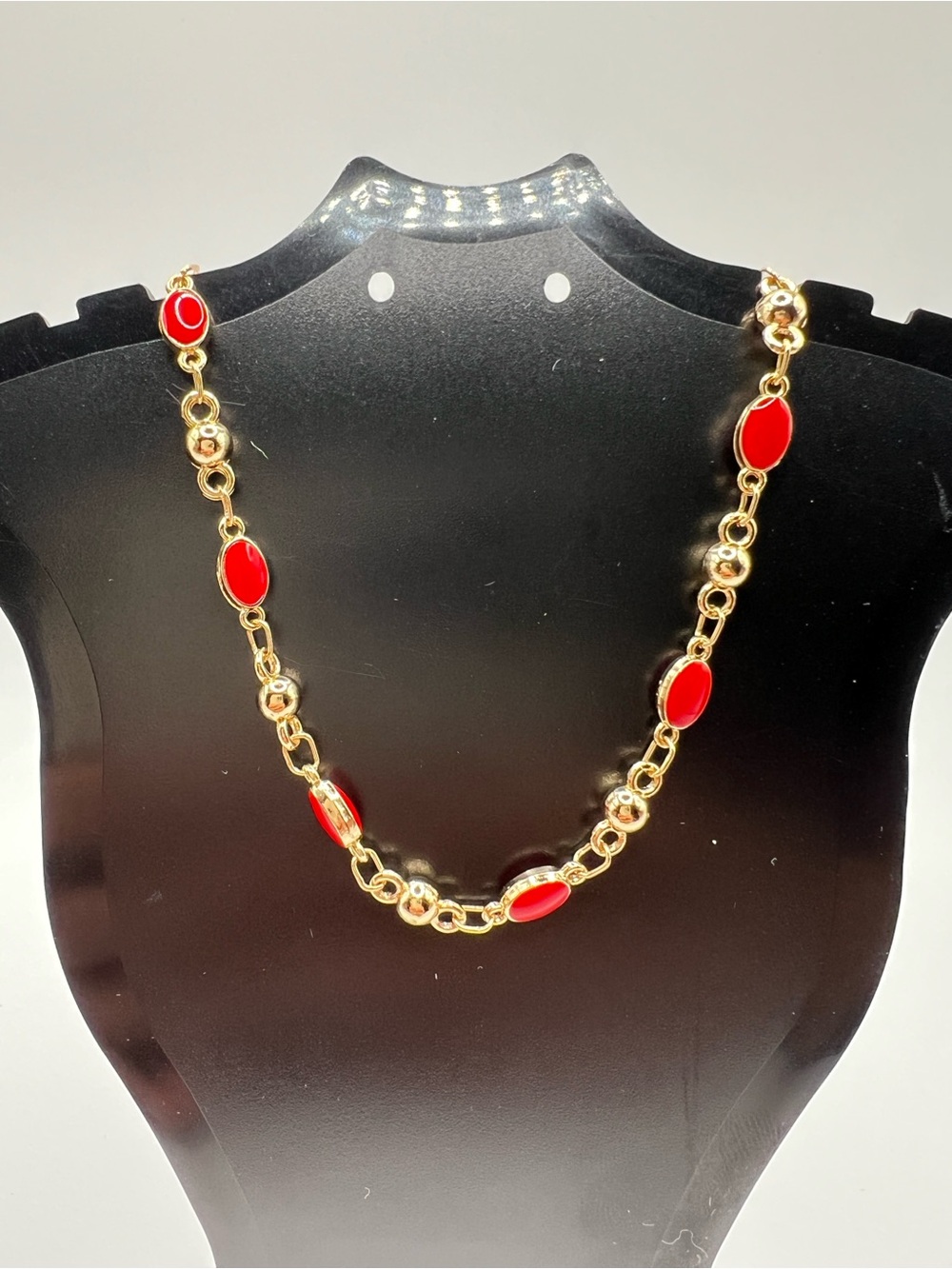 14k Gold Plated Chain Bracelet/Anklet with Red Bead Accents